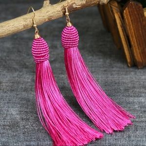Anthro pink tassel statement drop earrings